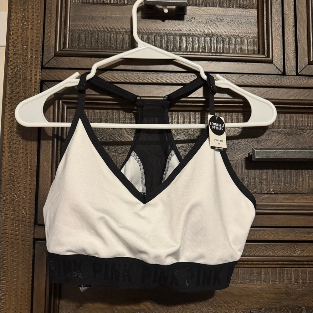 PINK Victoria's Secret Black and White Strappy Sports Bra